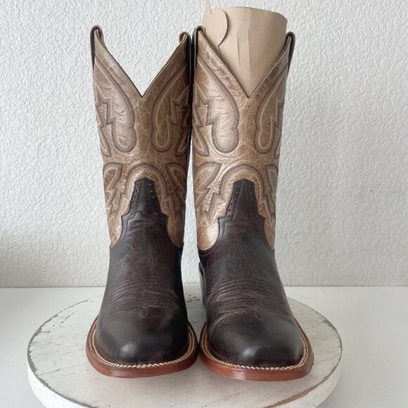 Rod Patrick Mens Cowboy Boots 8.5A Antique Mocha Bison Brown Western Blunt Toe - Picture 7 of 13